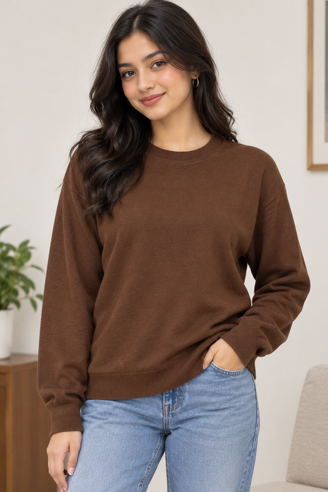 Women Brown Knit Sweater