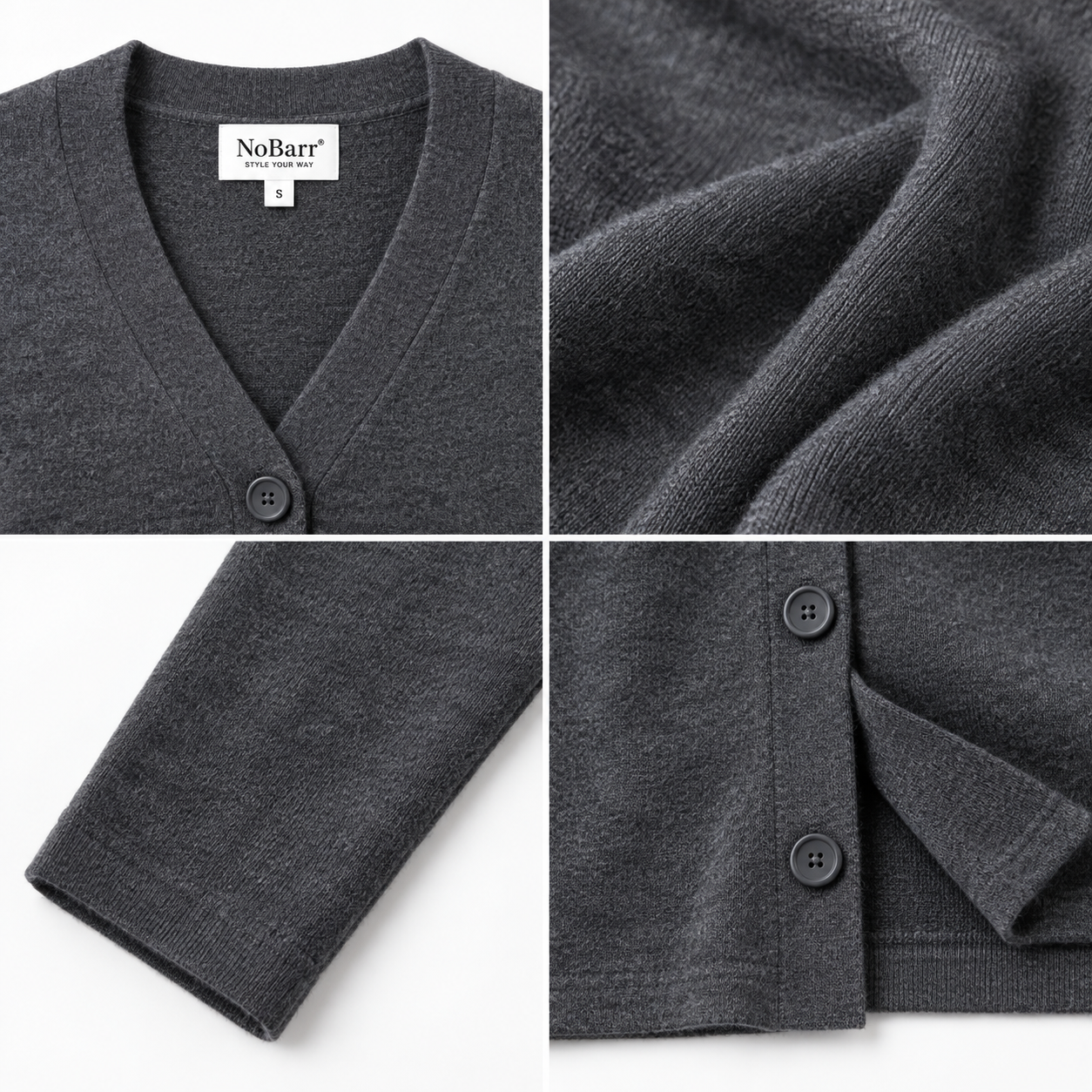 Women Grey V-Neck Cardigan