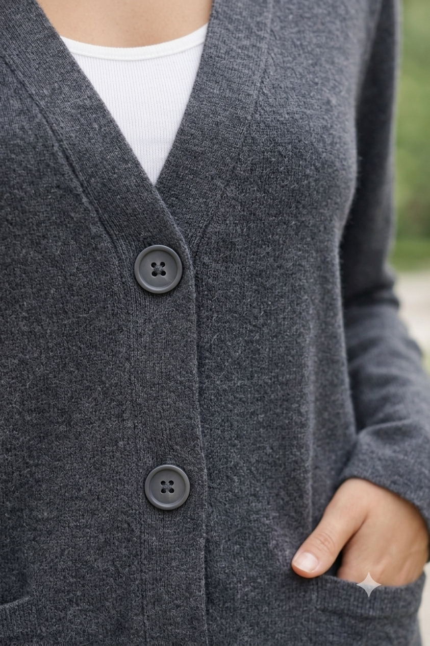 Women Grey V-Neck Cardigan