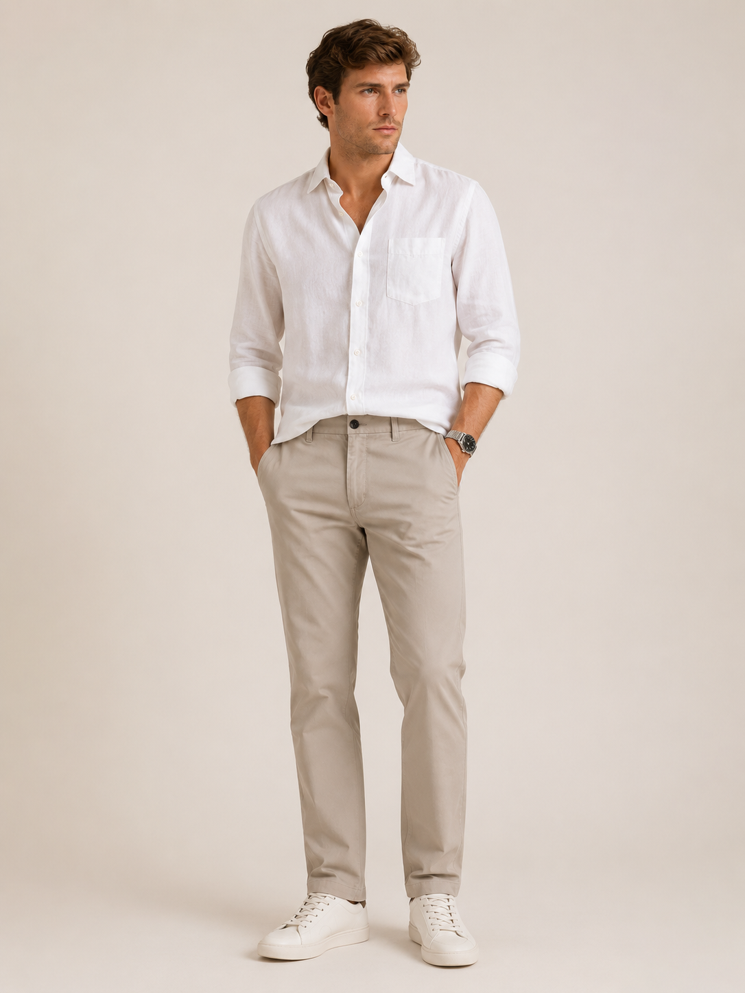 Men Beige Contemporary Chino Trousers