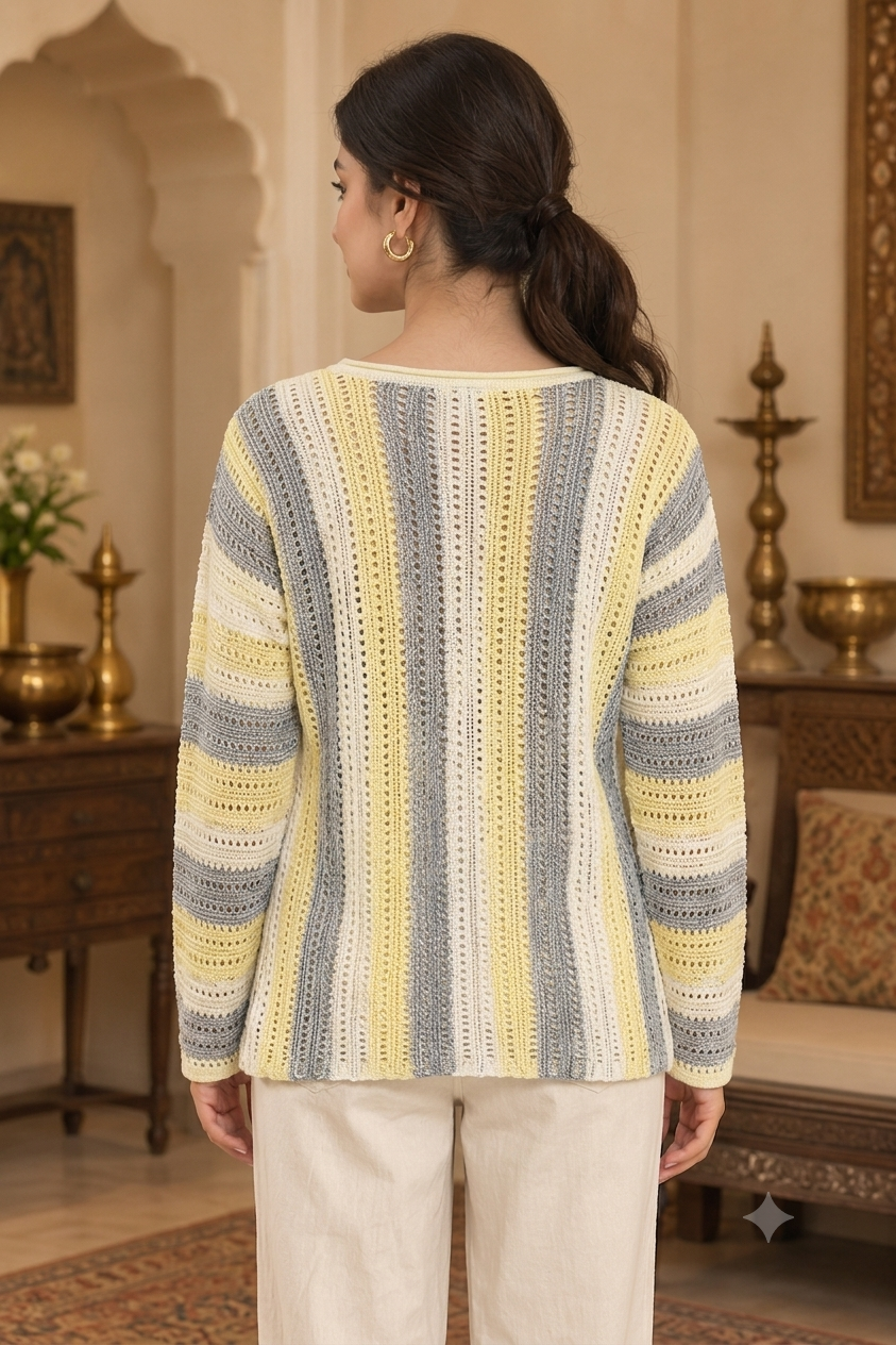 Women Cream Acrylic Knitted Sweater