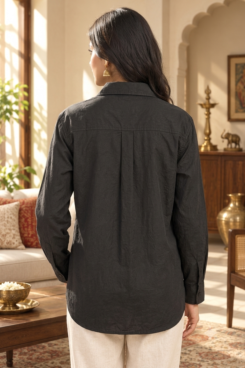 Women Black Button-Down Shirt