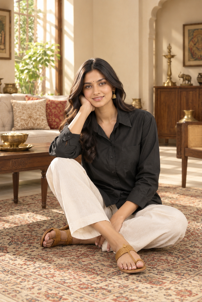 Women Black Button-Down Shirt
