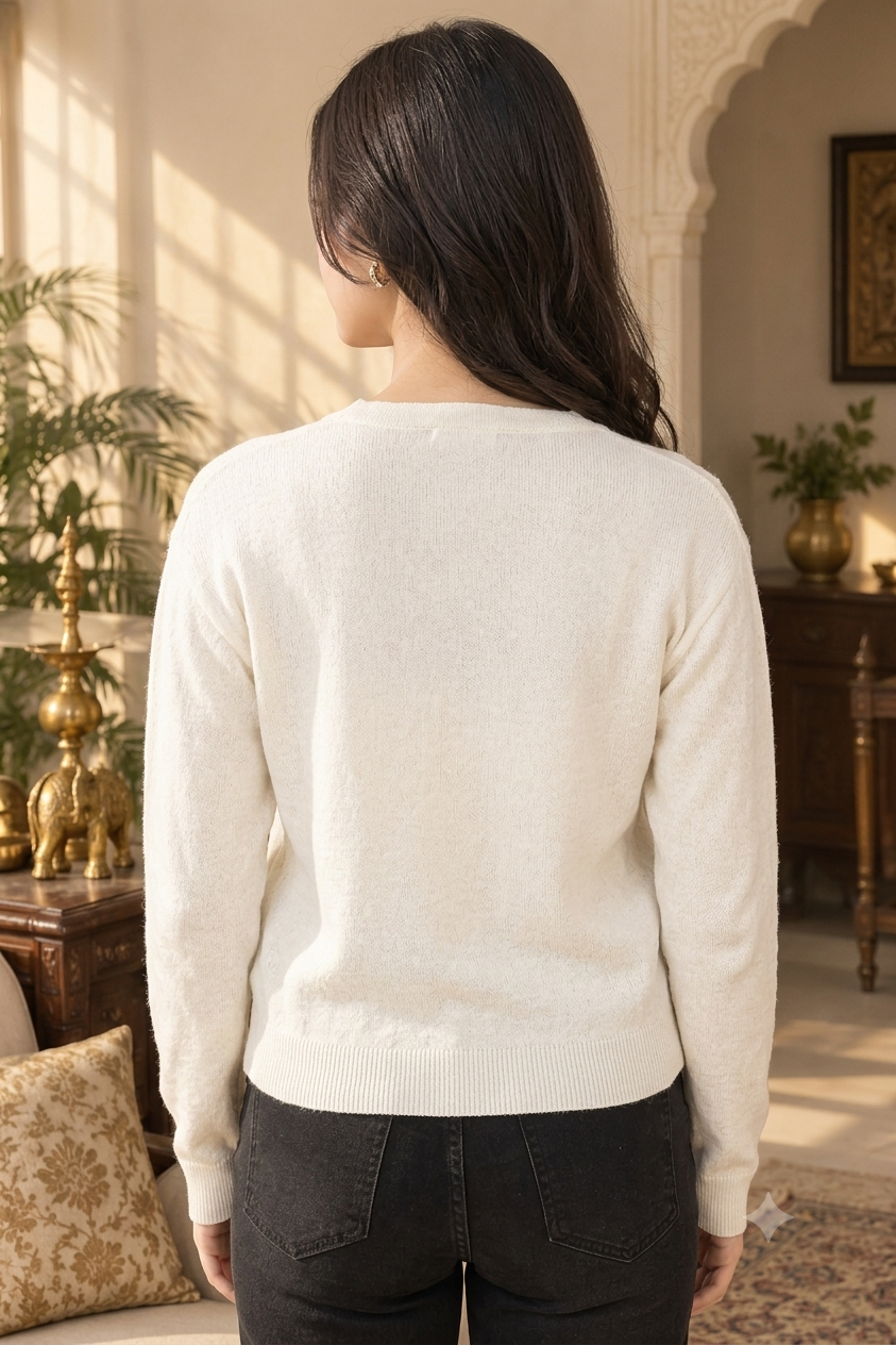 Women White Knit Cardigan
