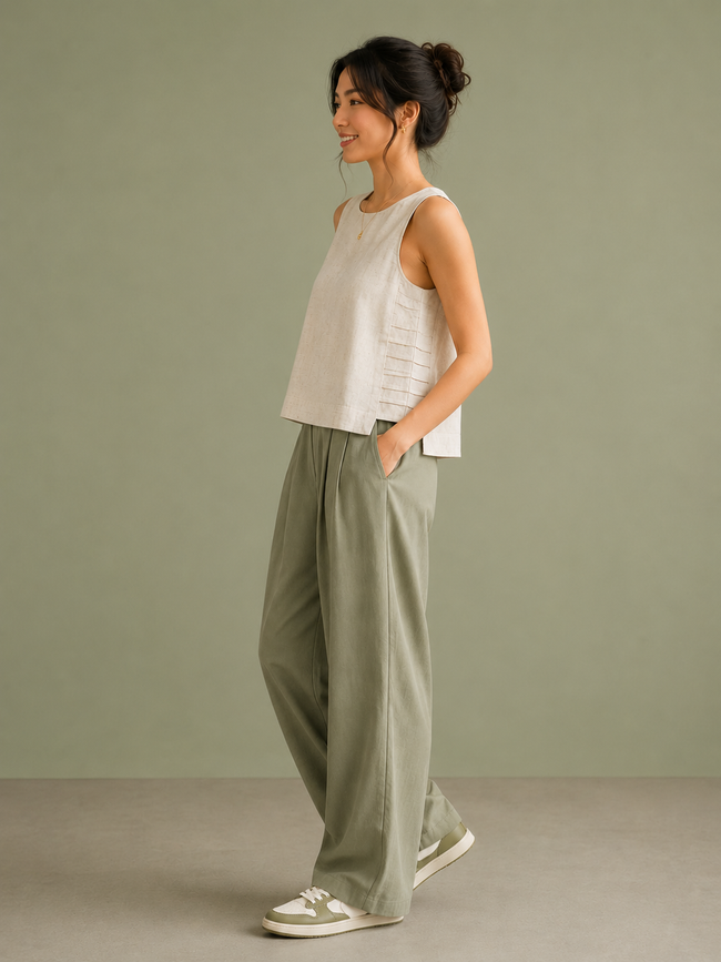 Women Beige Smart Sleeveless top