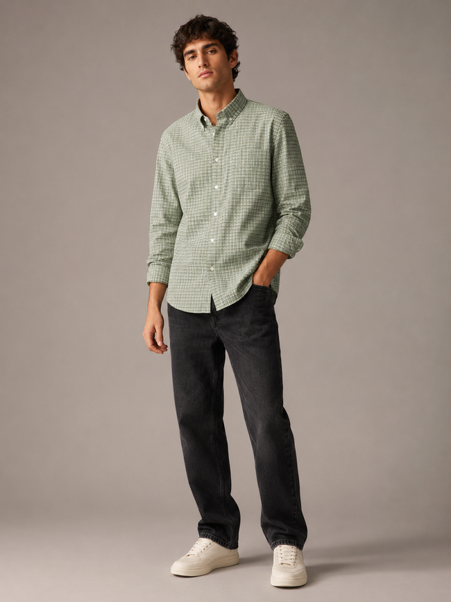 Men Green Micro Check Shirt