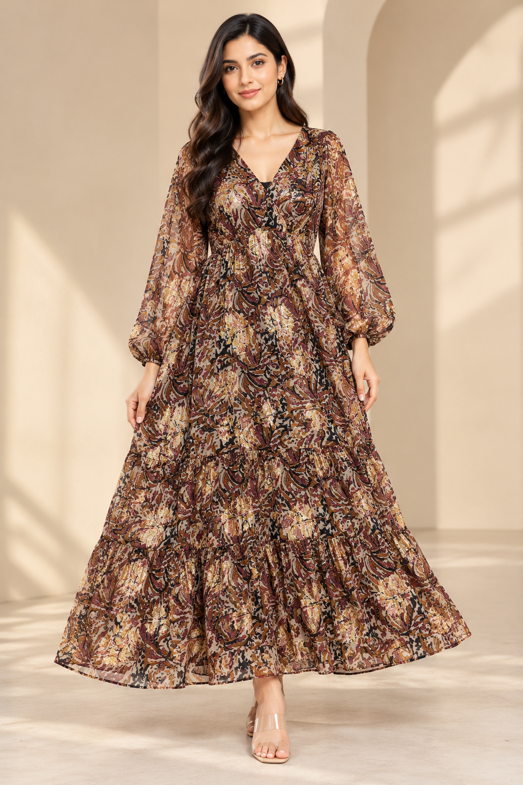 Women Multi Maxi Dress With Inner Lining