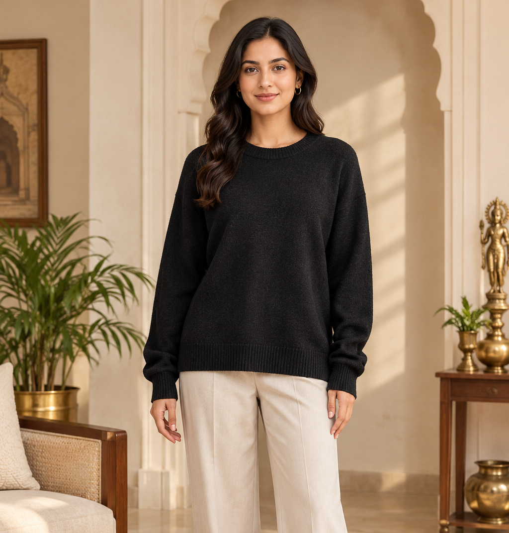 Women Black Pullover Sweater