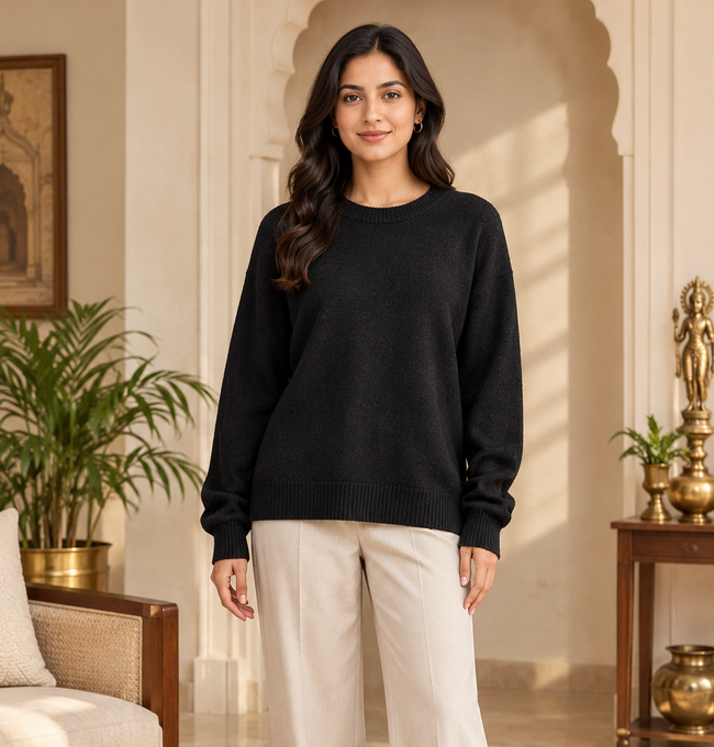 Women Black Pullover Sweater