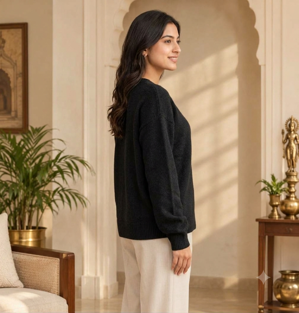 Women Black Pullover Sweater