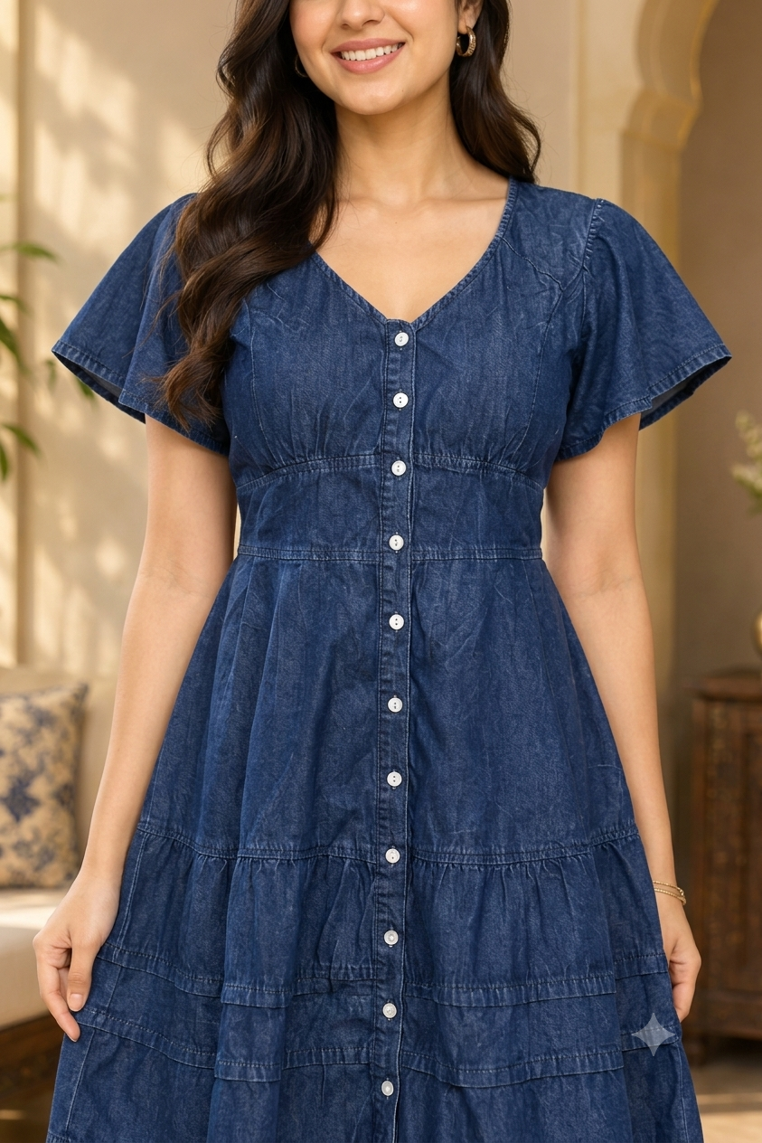 Women Blue Tiered Mini Dress