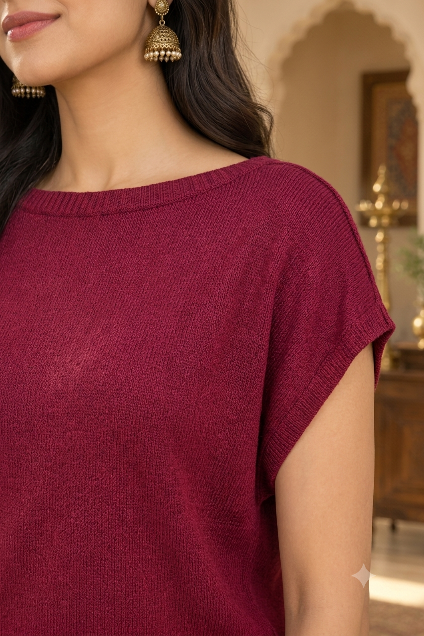 Women Maroon Textured Knit Top