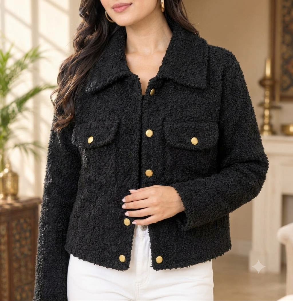 Women Black Textured Jacket