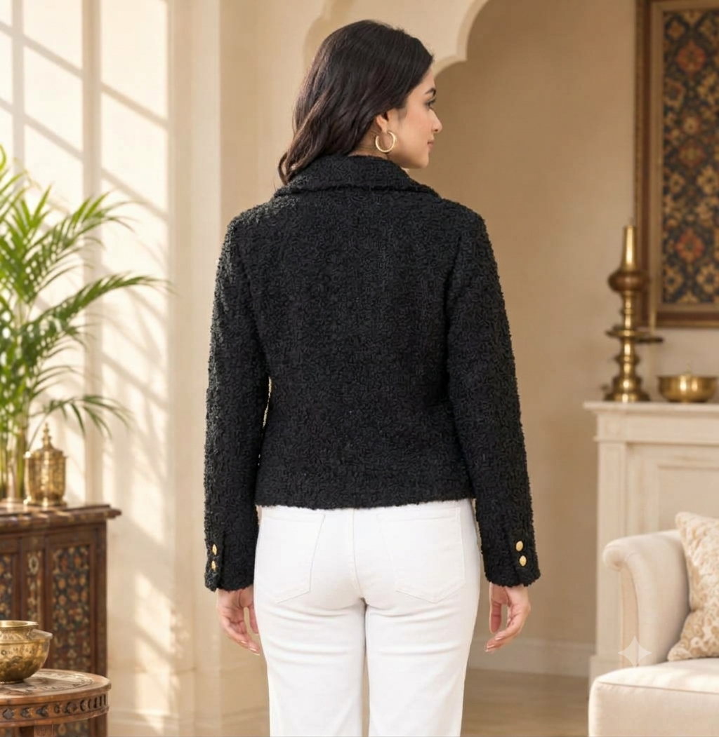 Women Black Textured Jacket