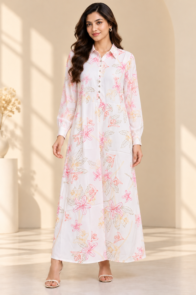 Women White Maxi Shirt Dress