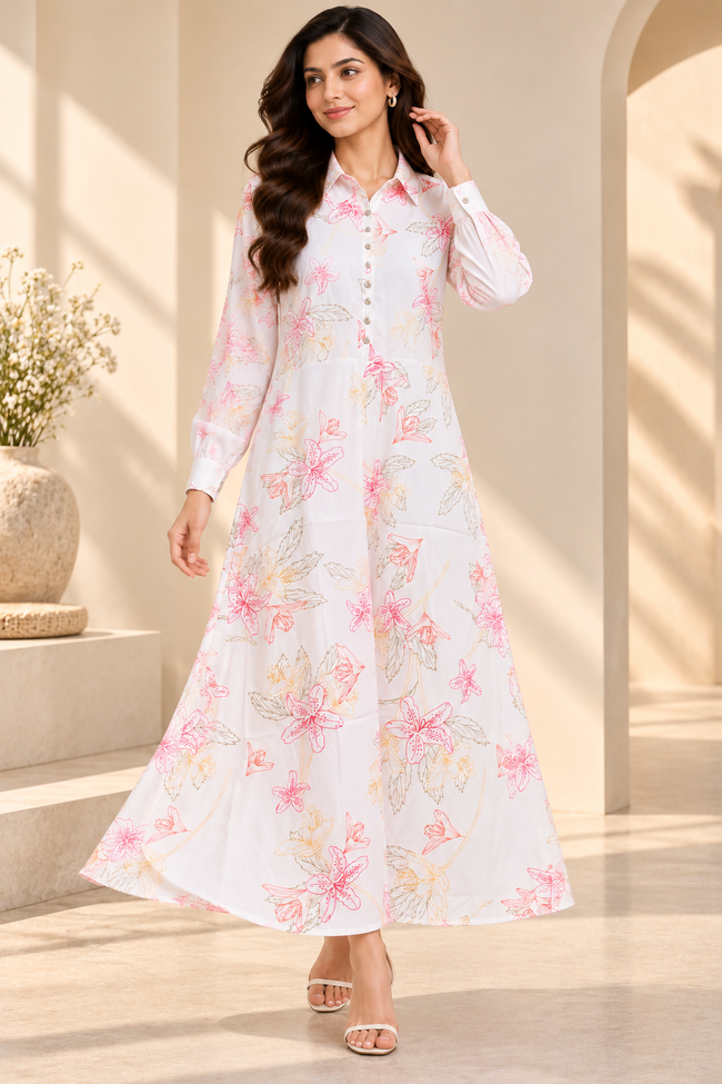 Women White Maxi Shirt Dress