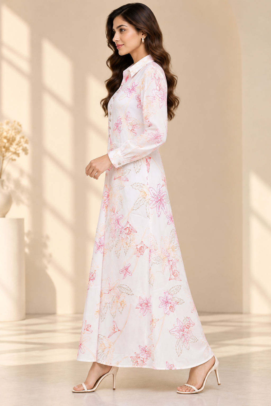 Women White Maxi Shirt Dress