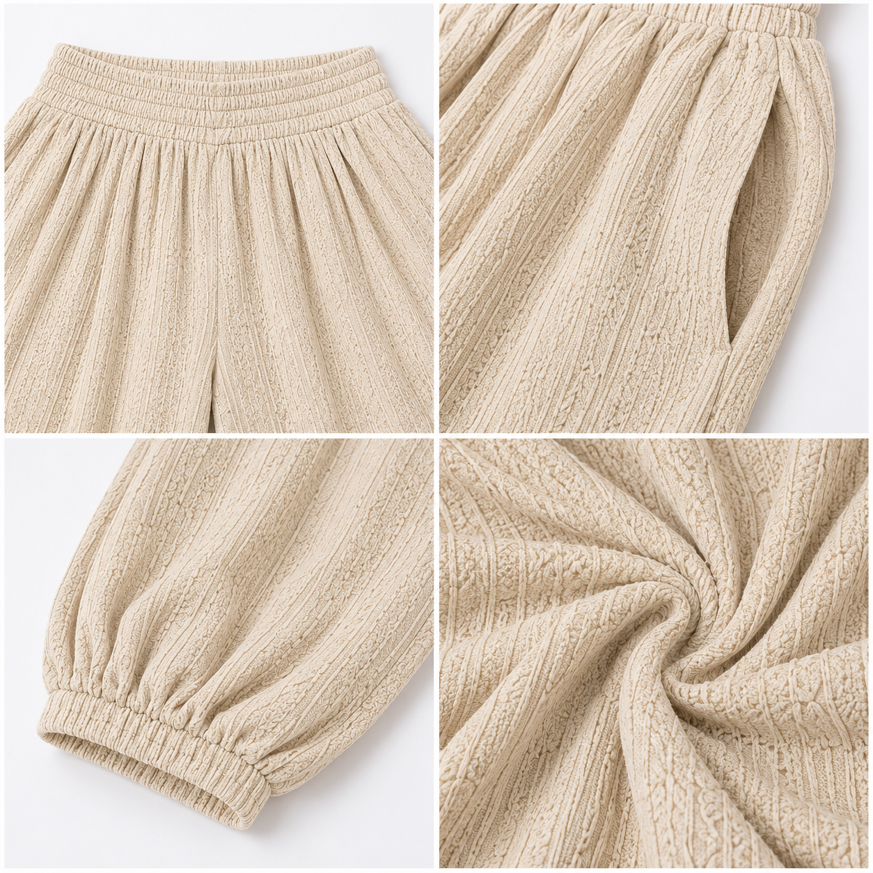Women Beige Textured Balloon Pants