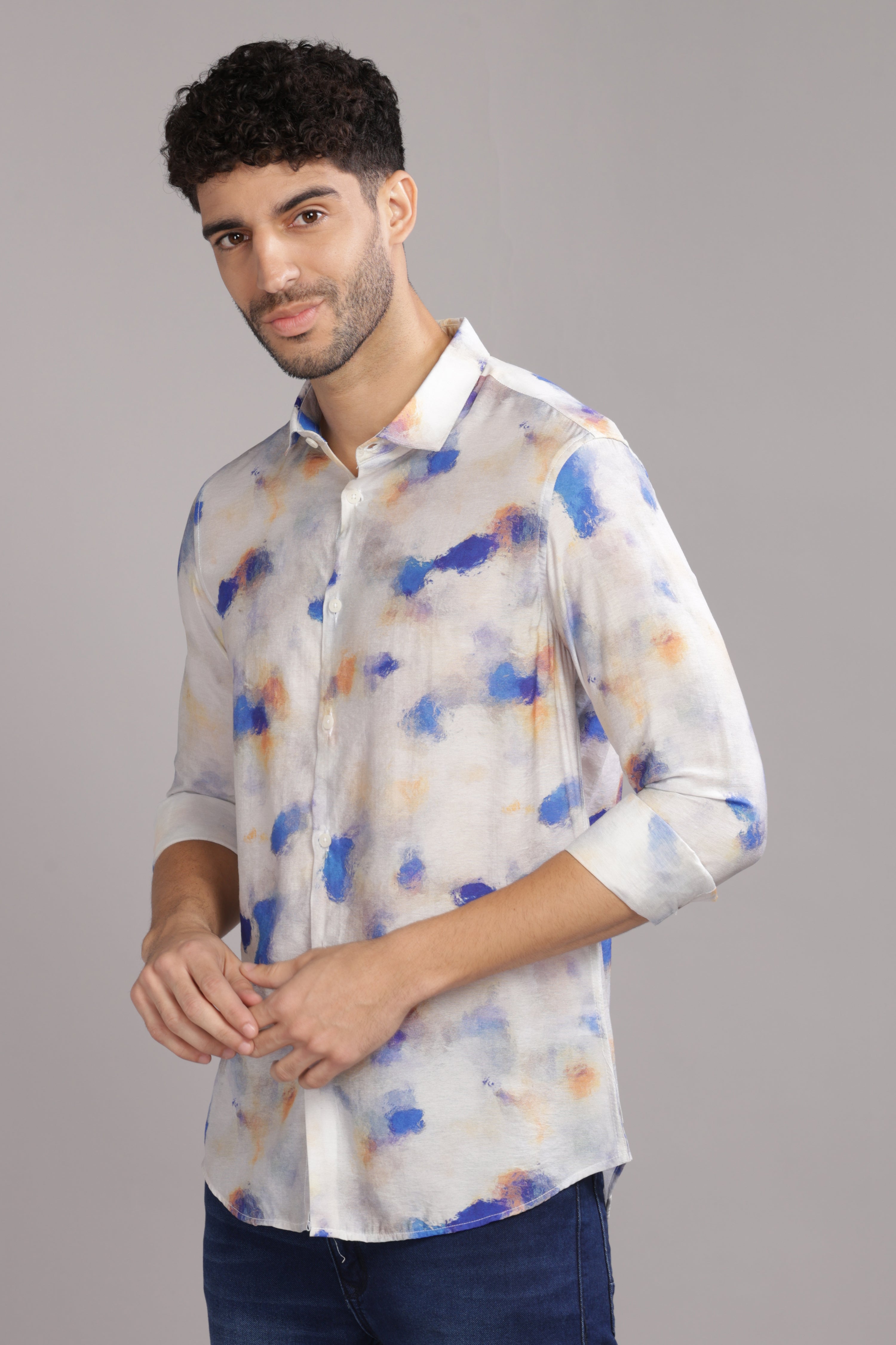 Men Off White Slim Fit Shirt