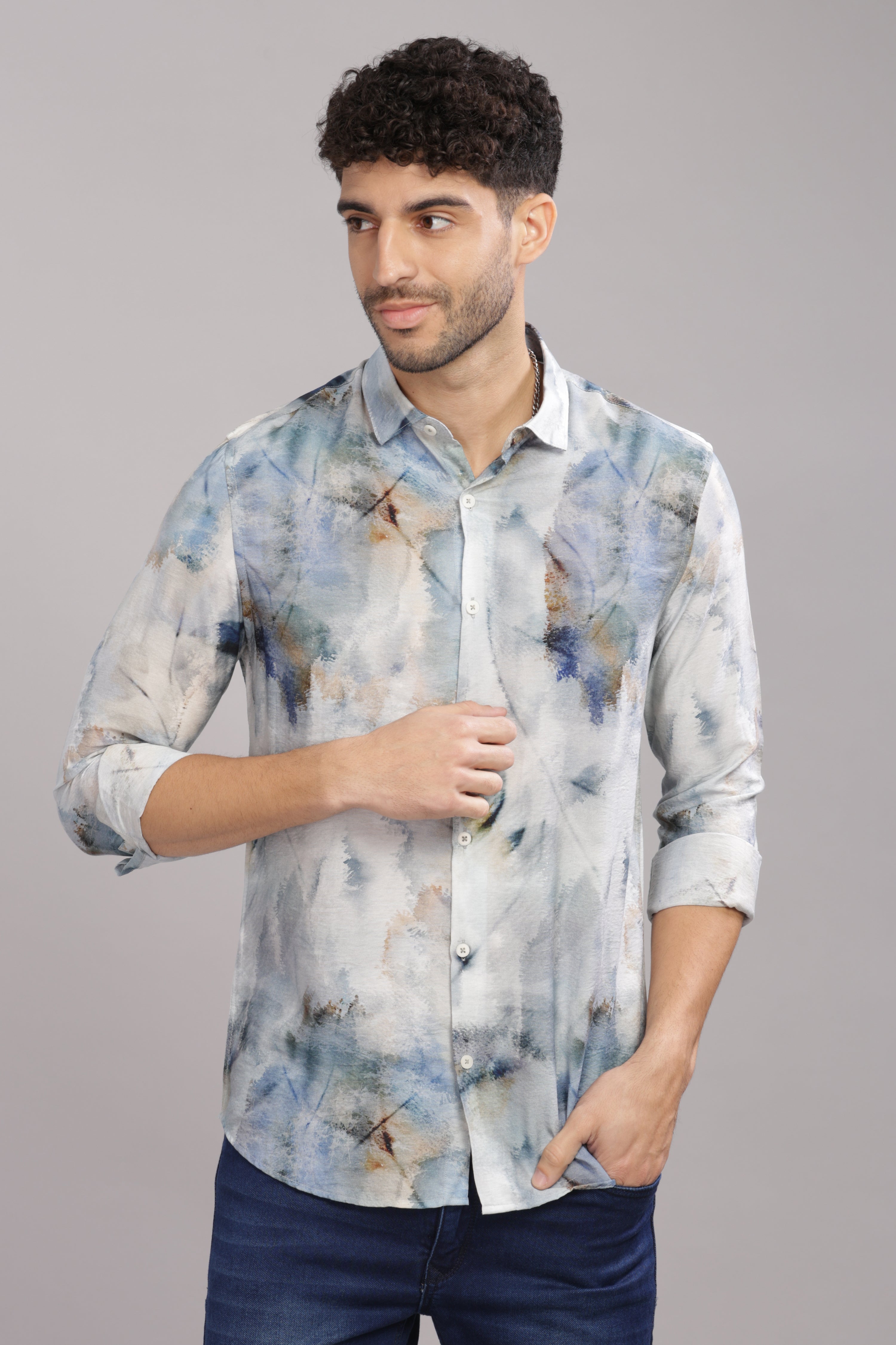 Men Grey Slim Fit Shirt