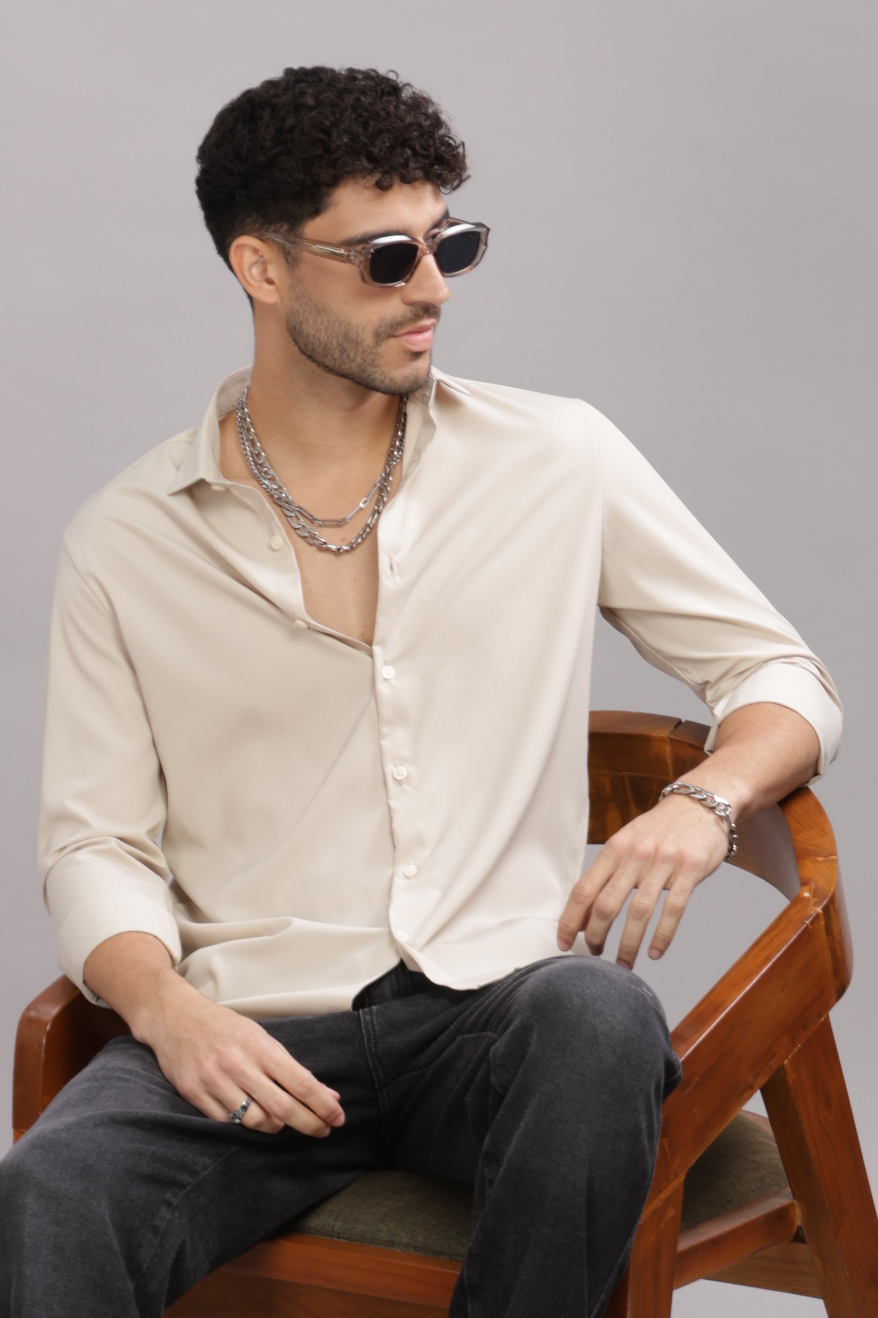 Men Cream Slim Fit Shirt