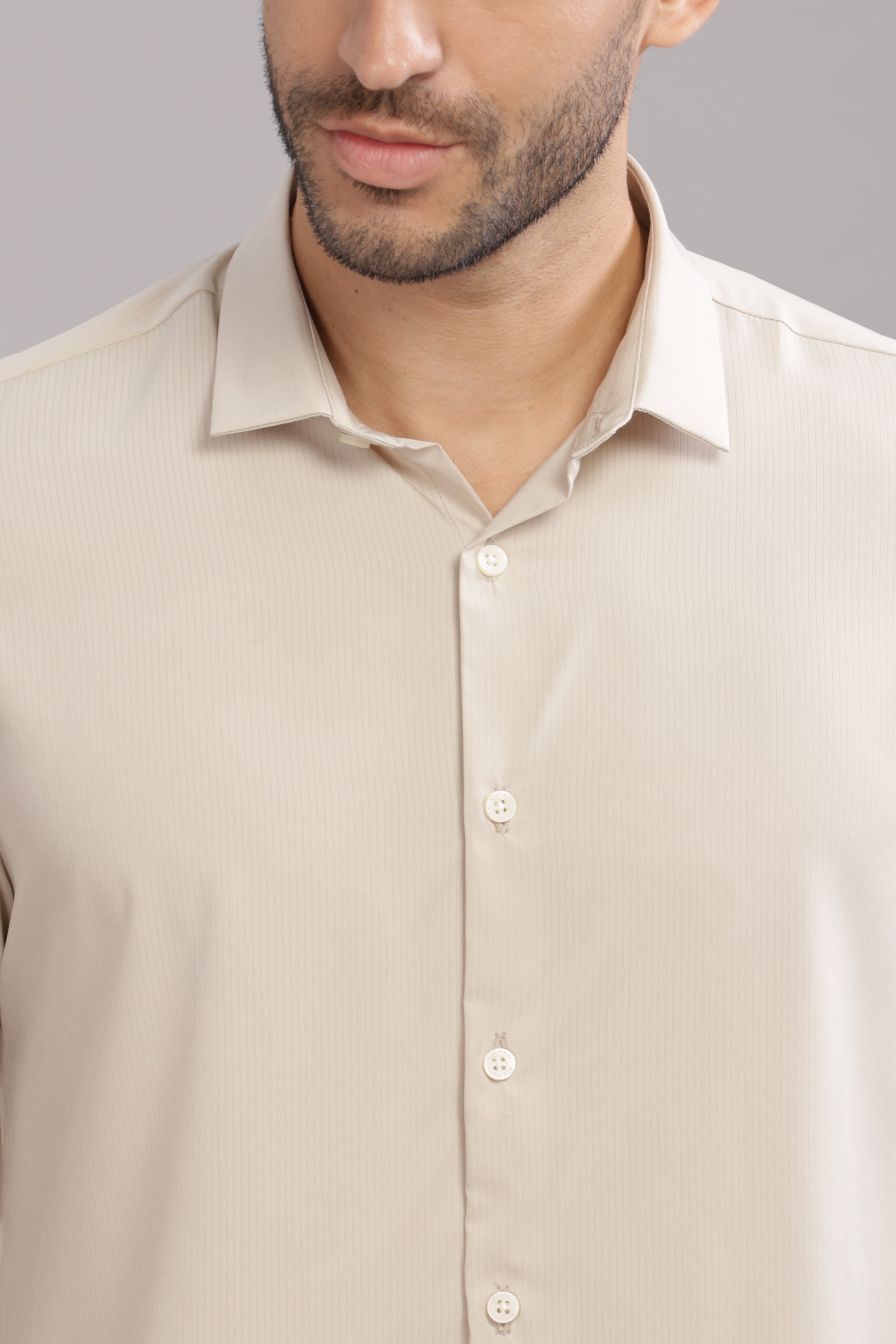 Men Cream Slim Fit Shirt