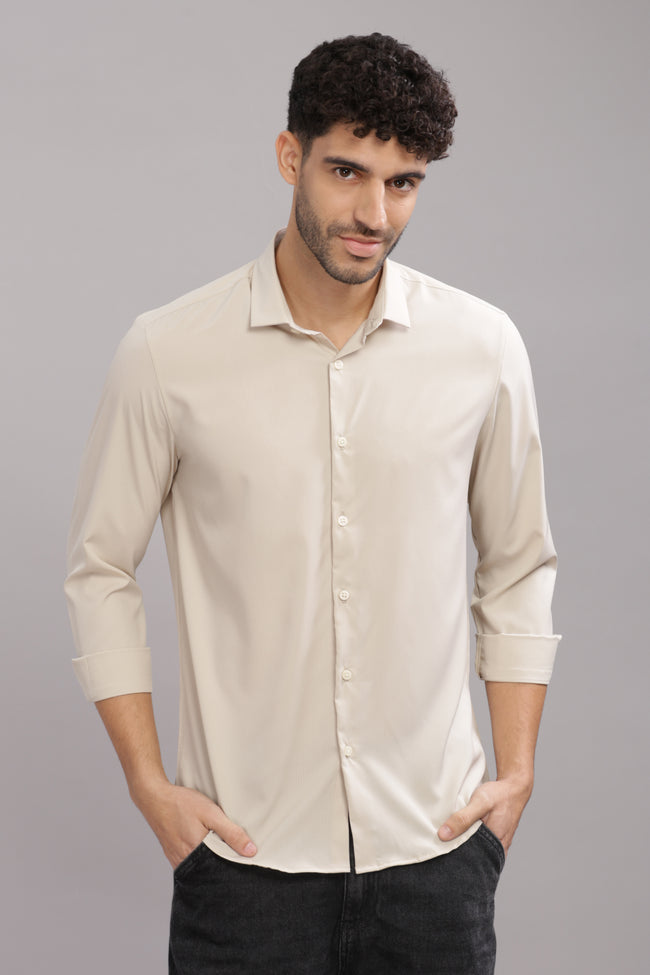 Men Cream Slim Fit Shirt