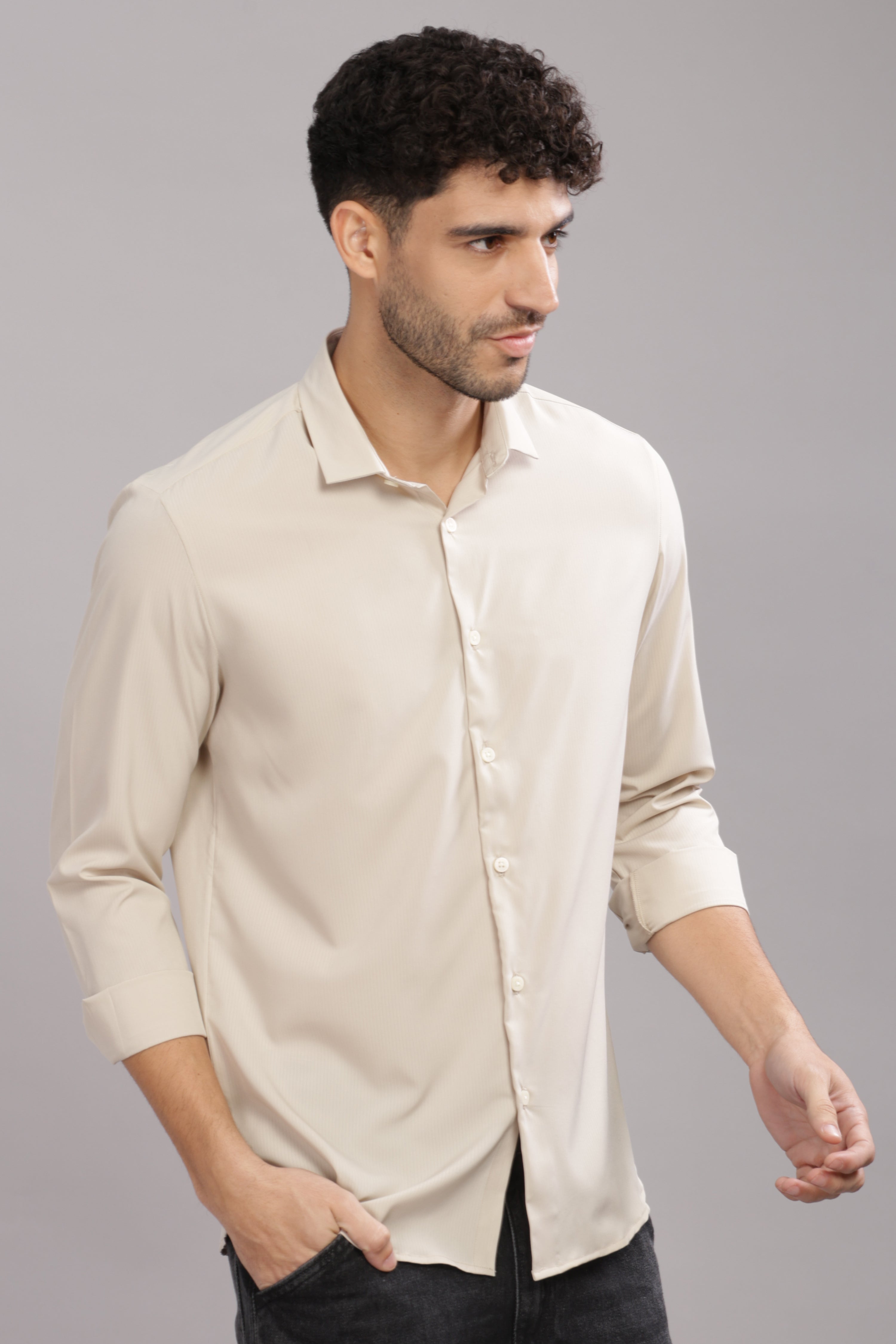 Men Cream Slim Fit Shirt