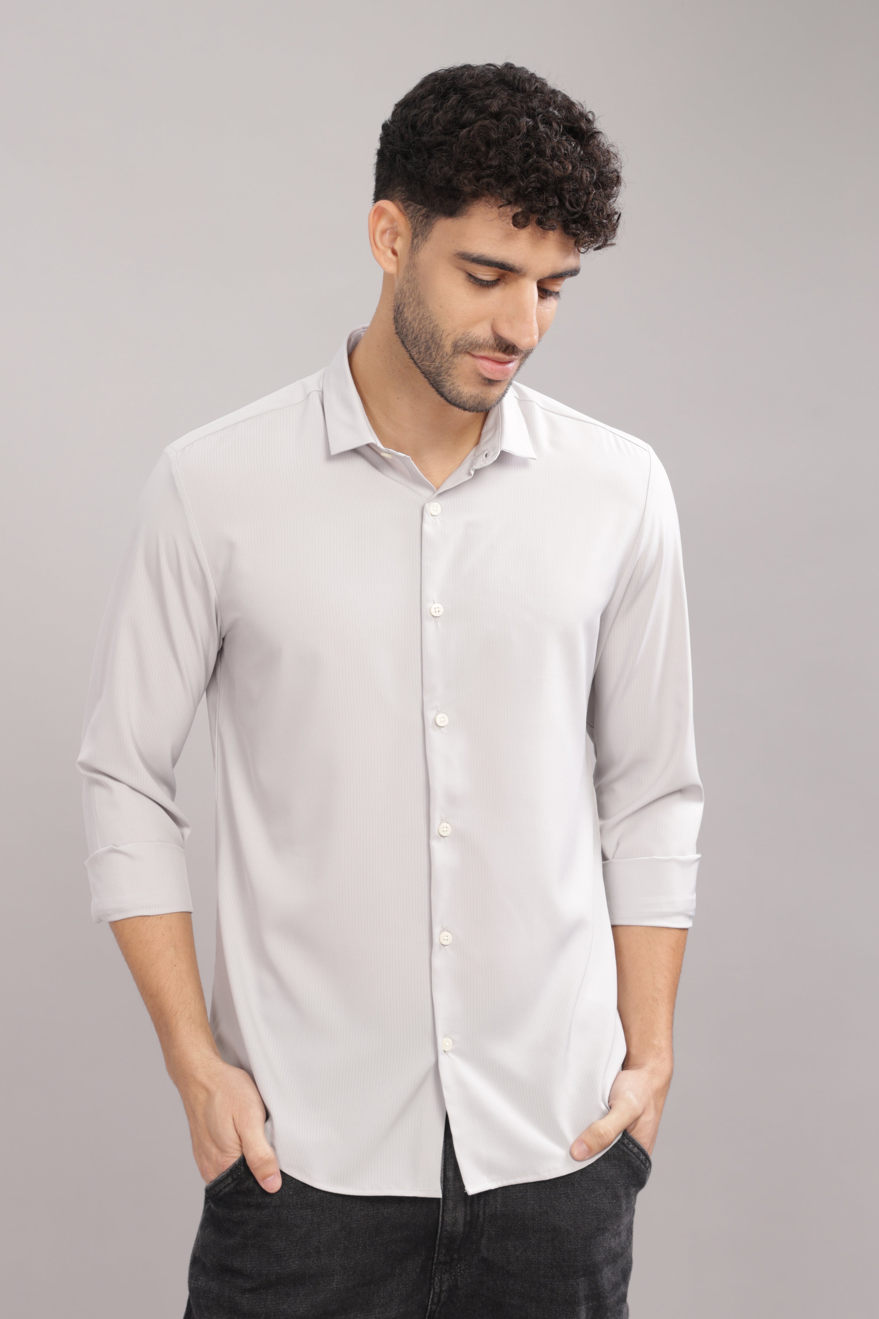 Men Silver Slim Fit Shirt