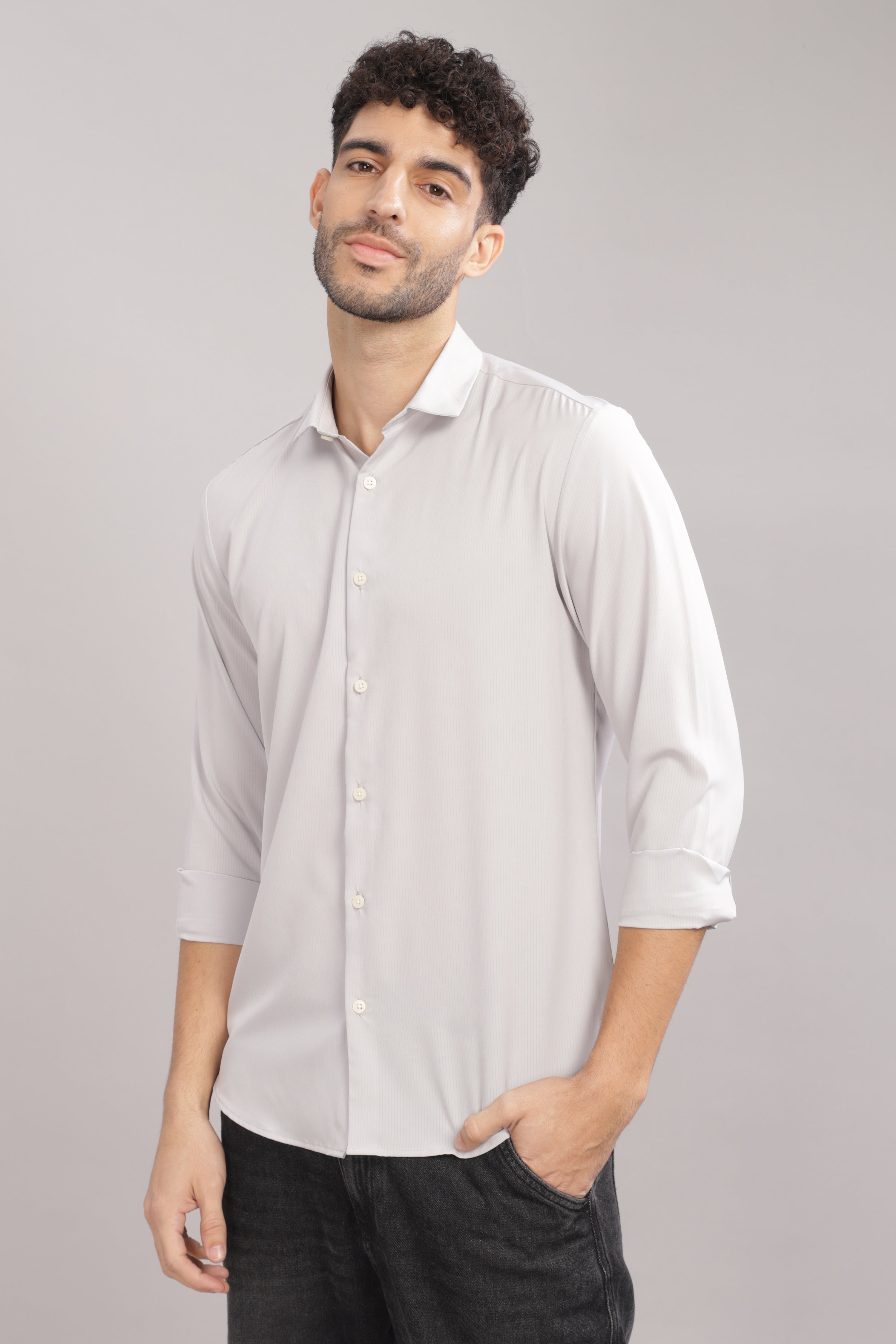 Men Silver Slim Fit Shirt