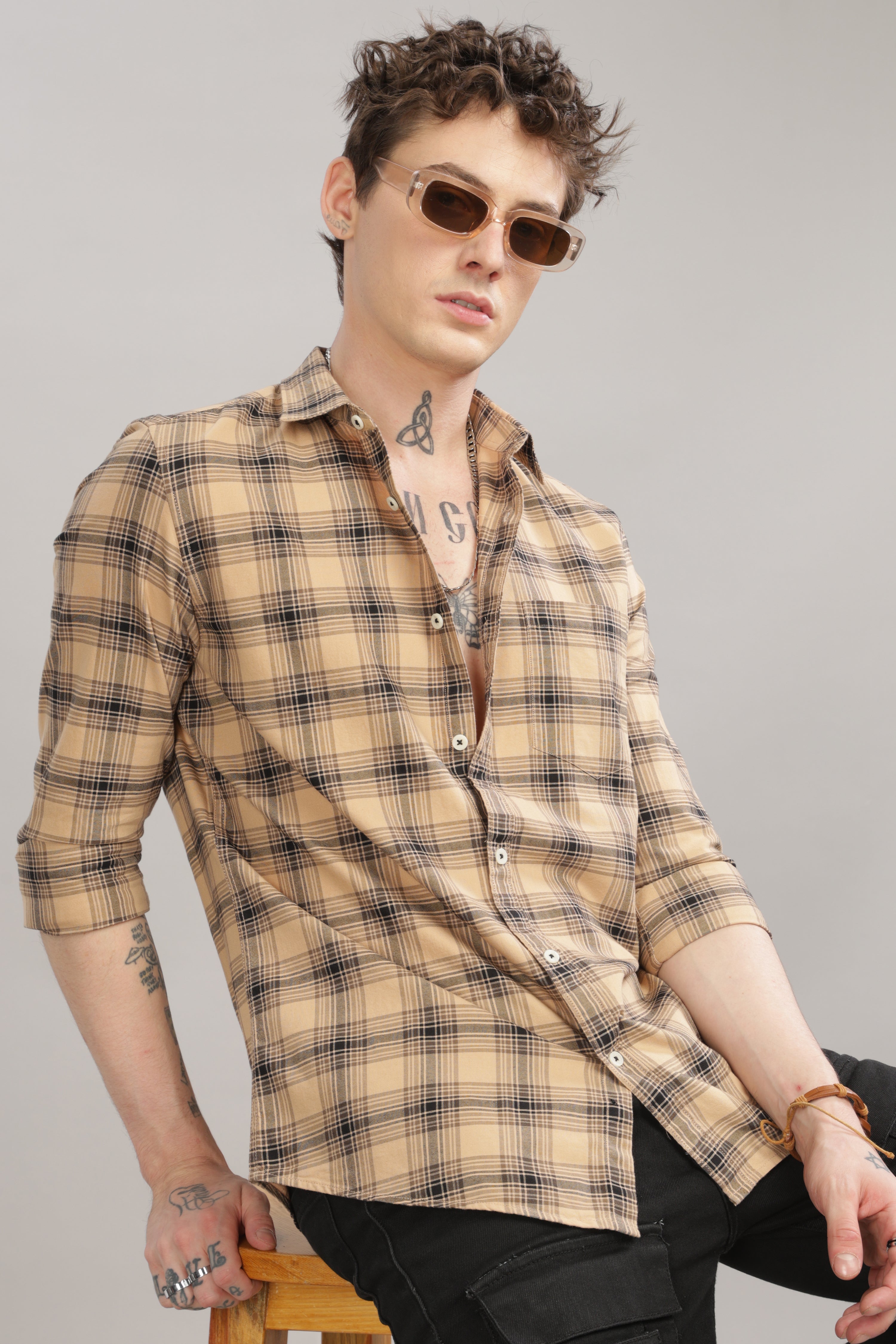 Men Beige Slim Fit Shirt