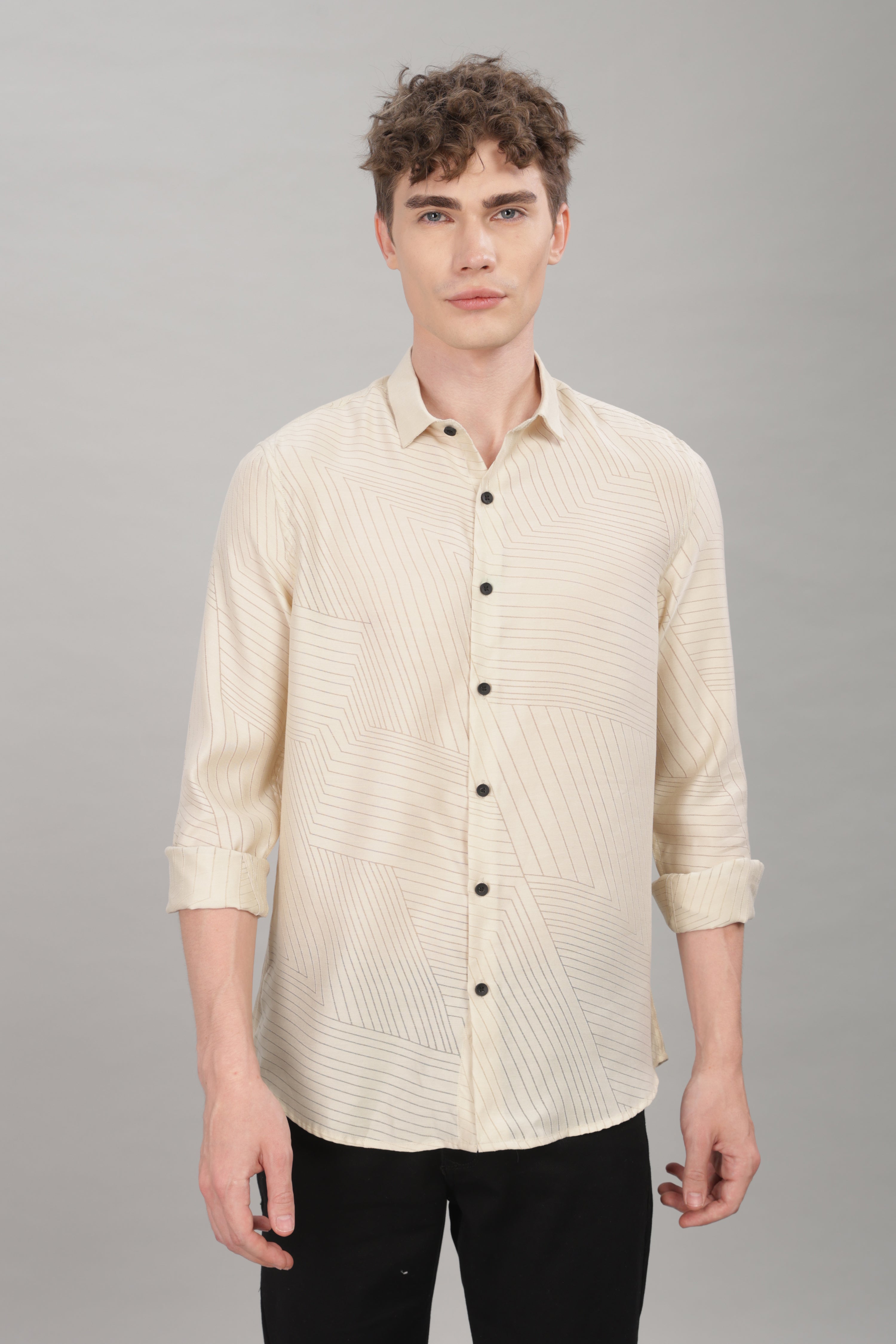 Men Cream Slim Fit Shirt