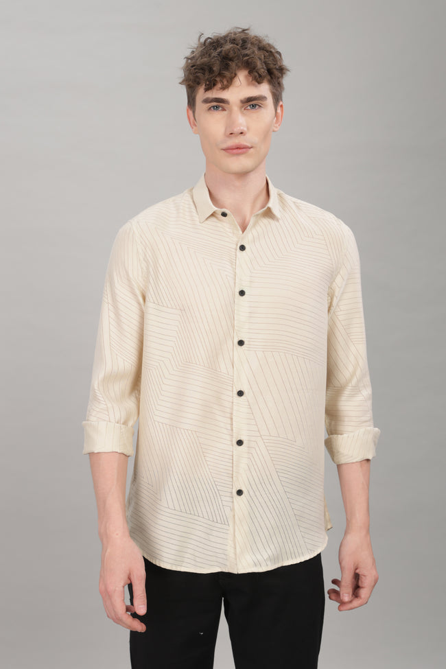 Men Cream Slim Fit Shirt
