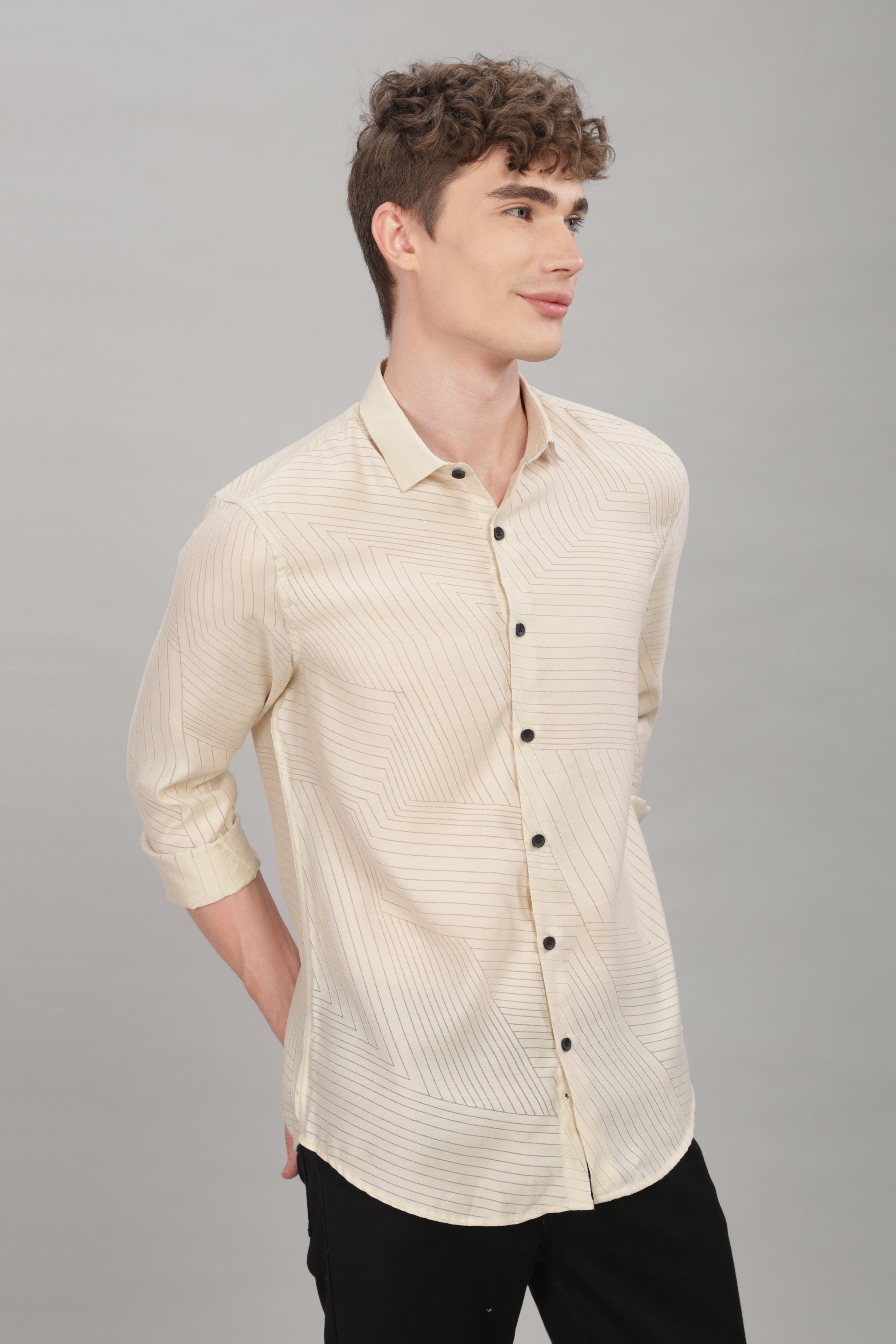 Men Cream Slim Fit Shirt