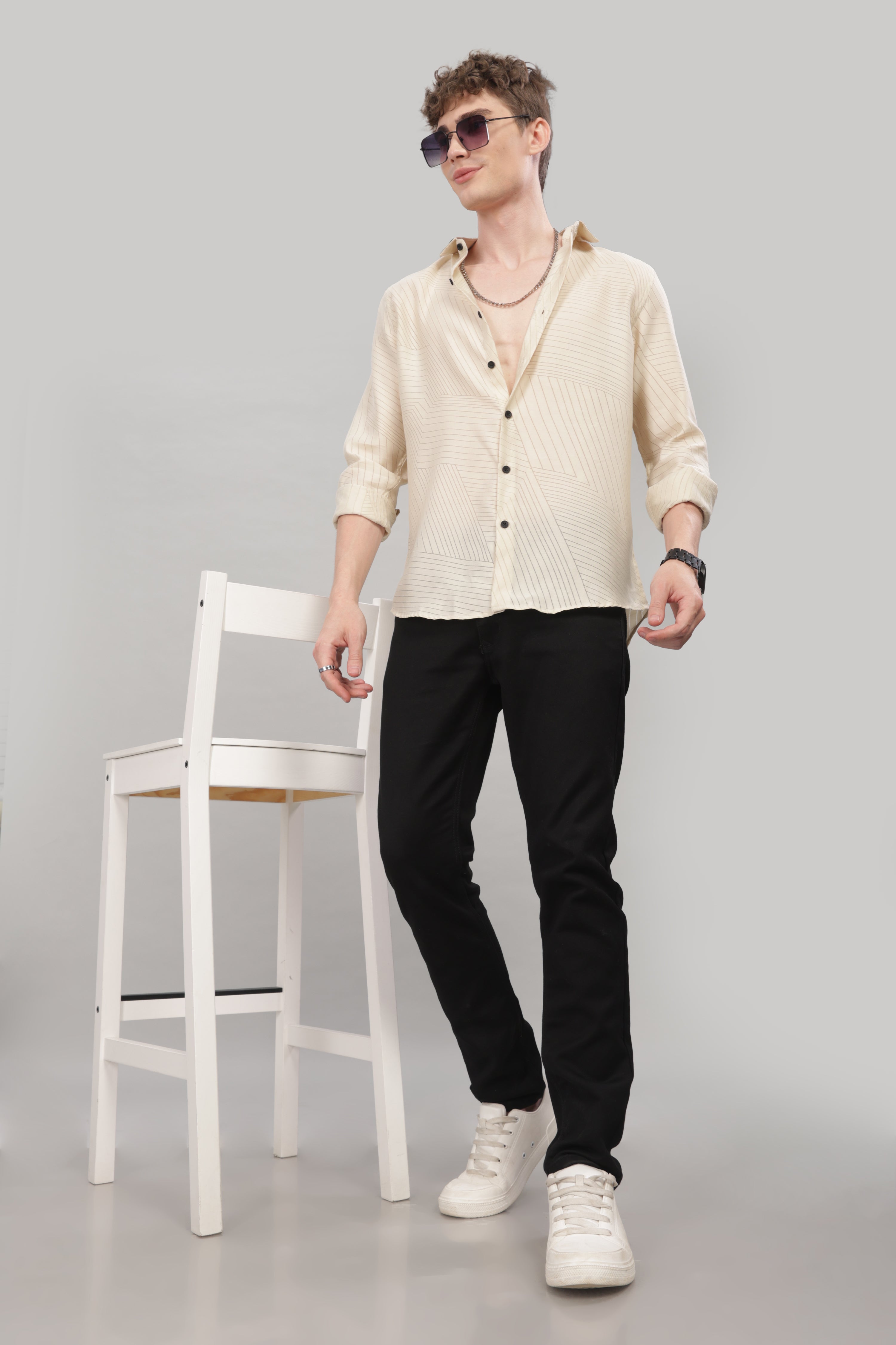 Men Cream Slim Fit Shirt