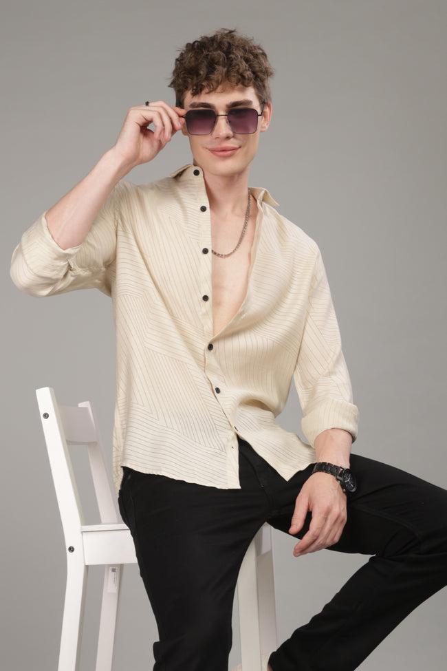Men Cream Slim Fit Shirt