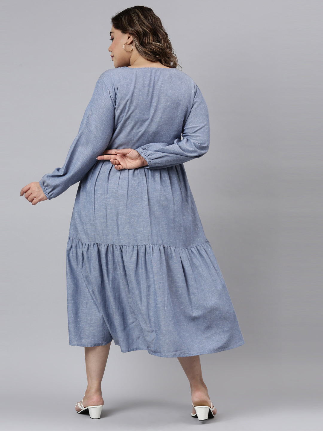 Women Blue Chambry Tier Dress