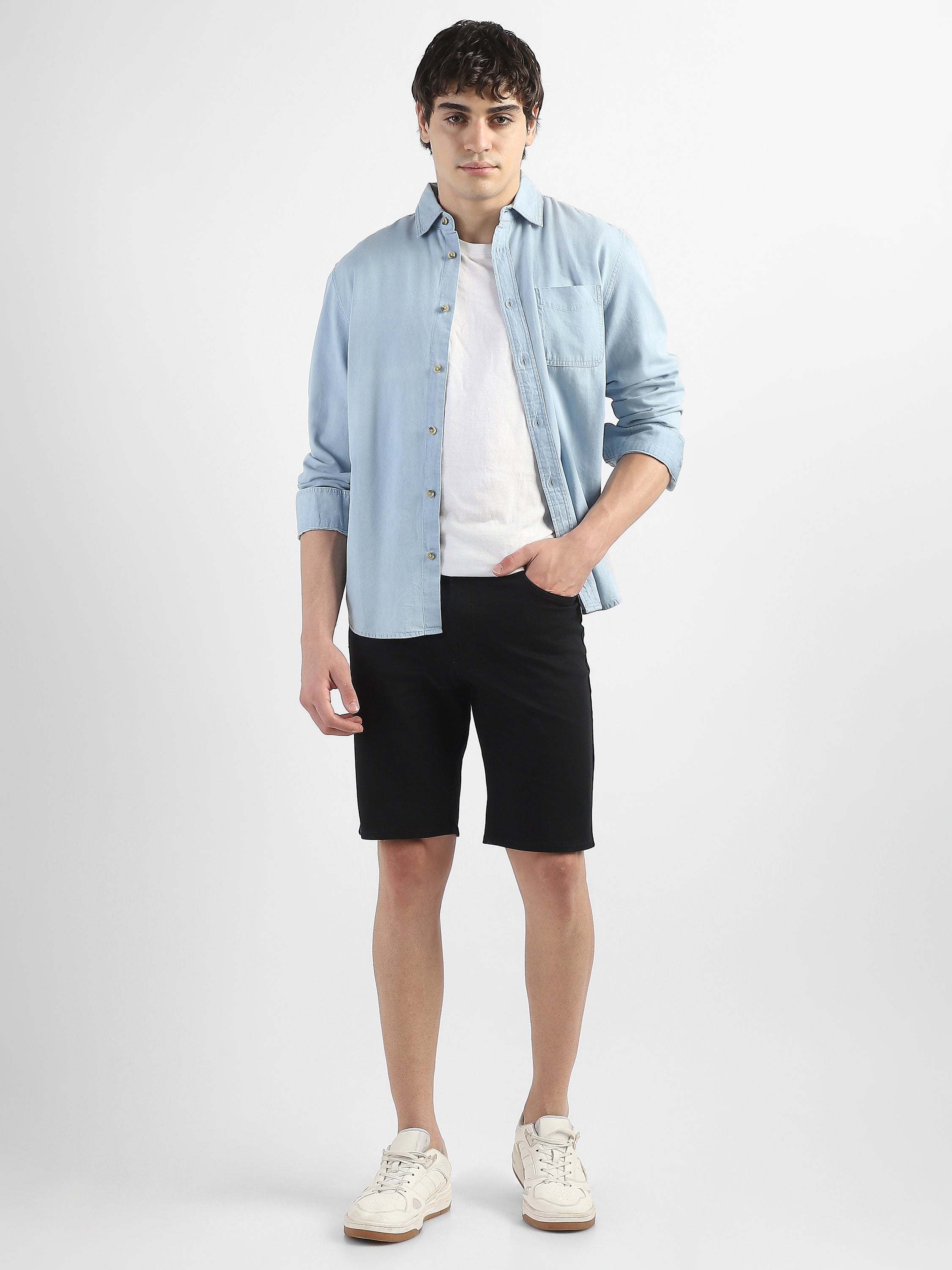 Men Black Denim Knee Length Shorts