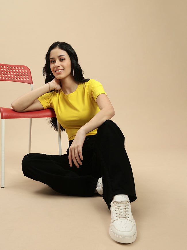 Women Mustard Half Sleeve Top