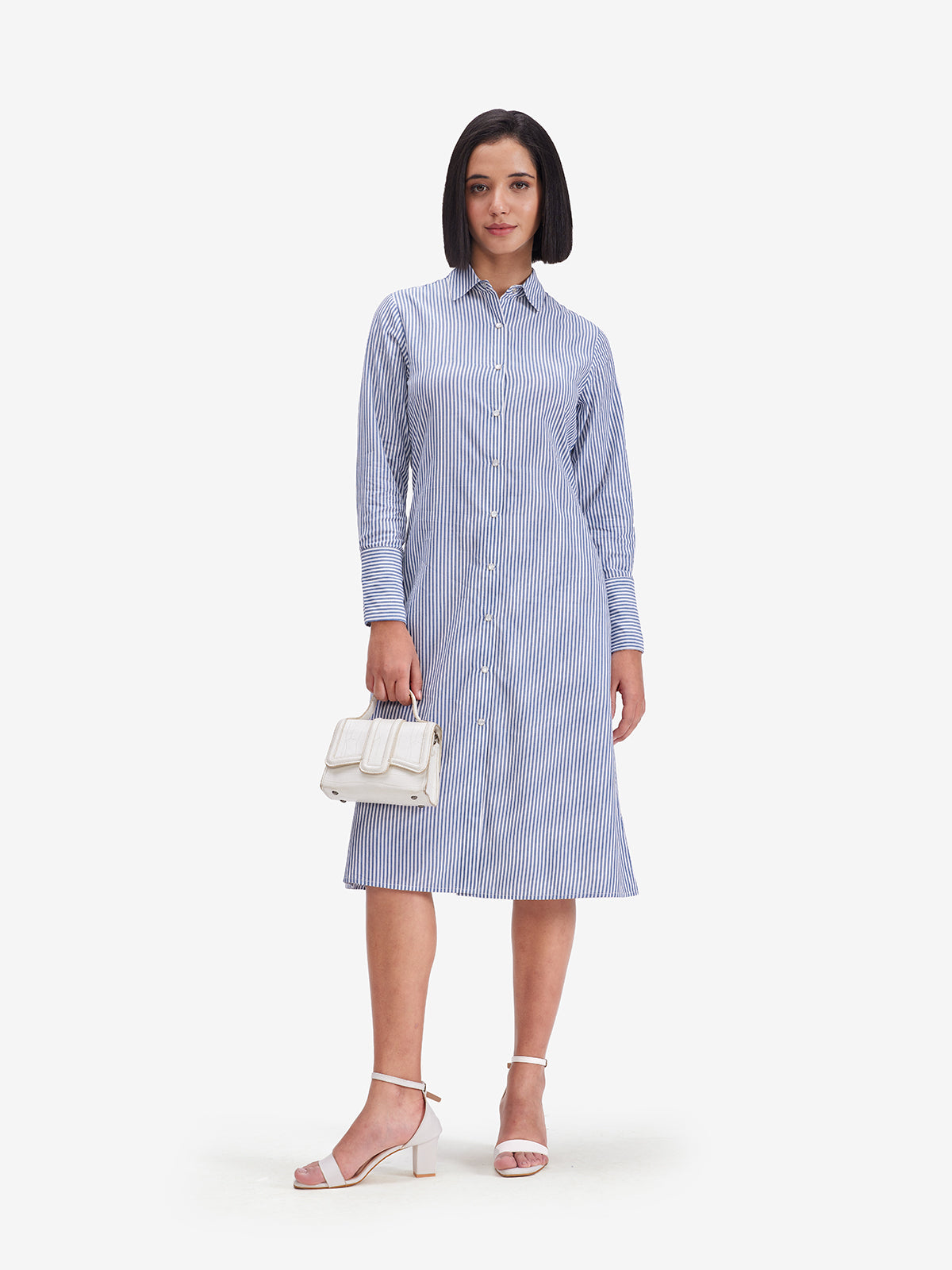 Women Blue Striped Tie-Back Shirt Dress