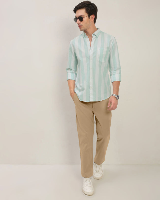 Men Green Striped Shirt