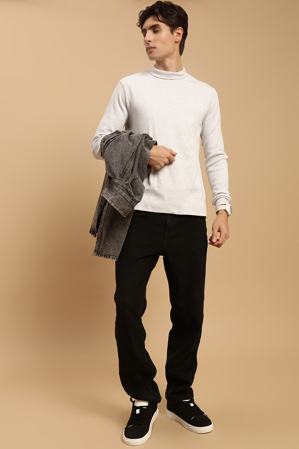 Men Multi Turtle Necl Long Sleeve Tees