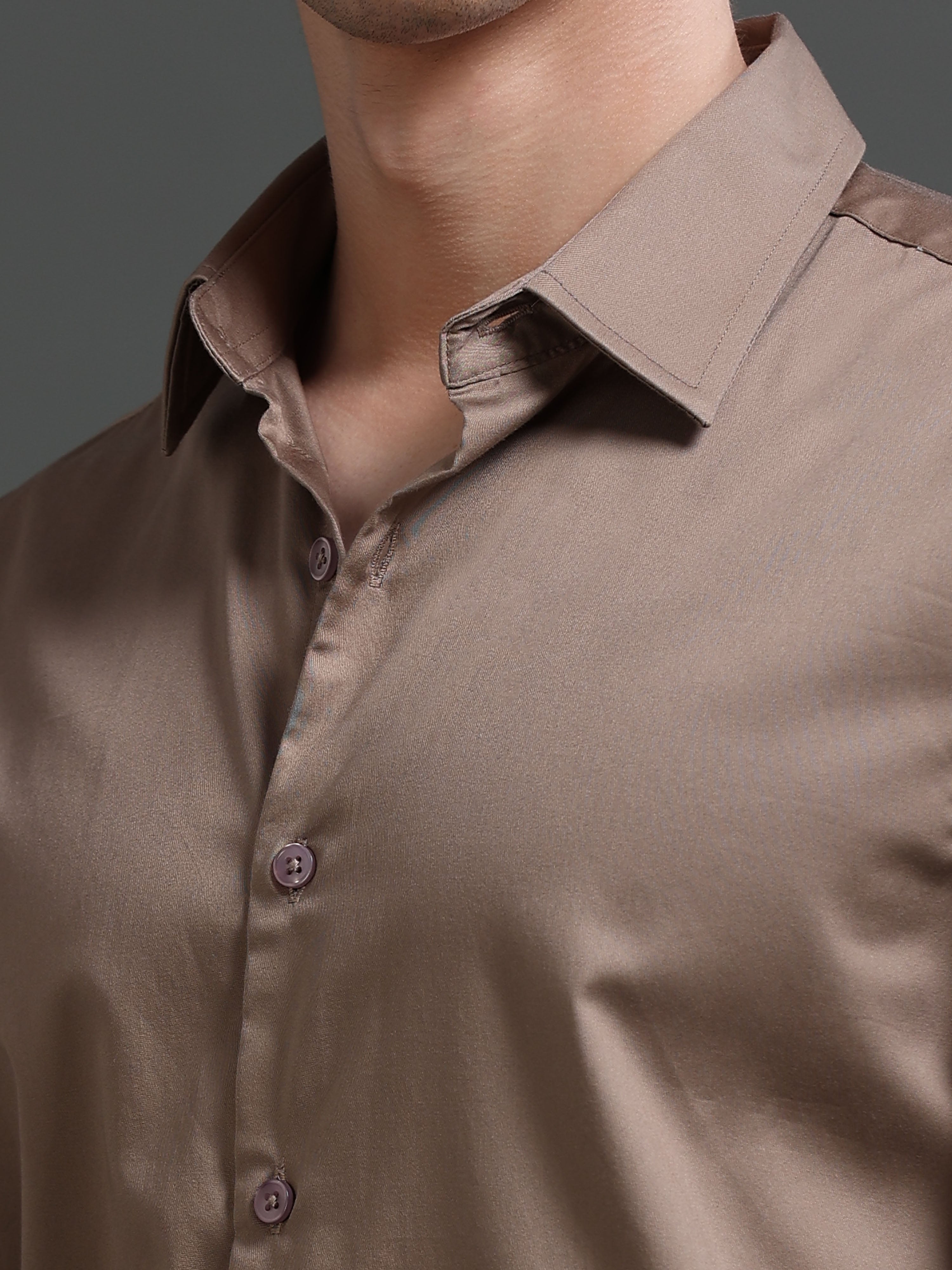 Men Khaki Solid Shirt