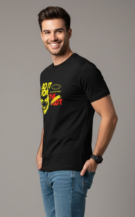 Men Printed Black Cotton Tshirt