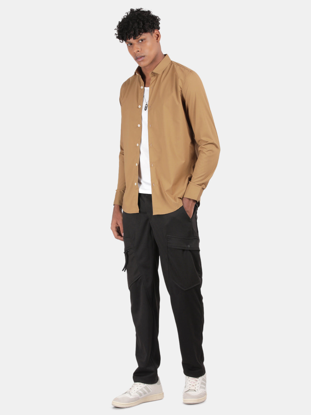 Men khaki Slim Fit Spread Collar Full Sleeve Casual Shirt