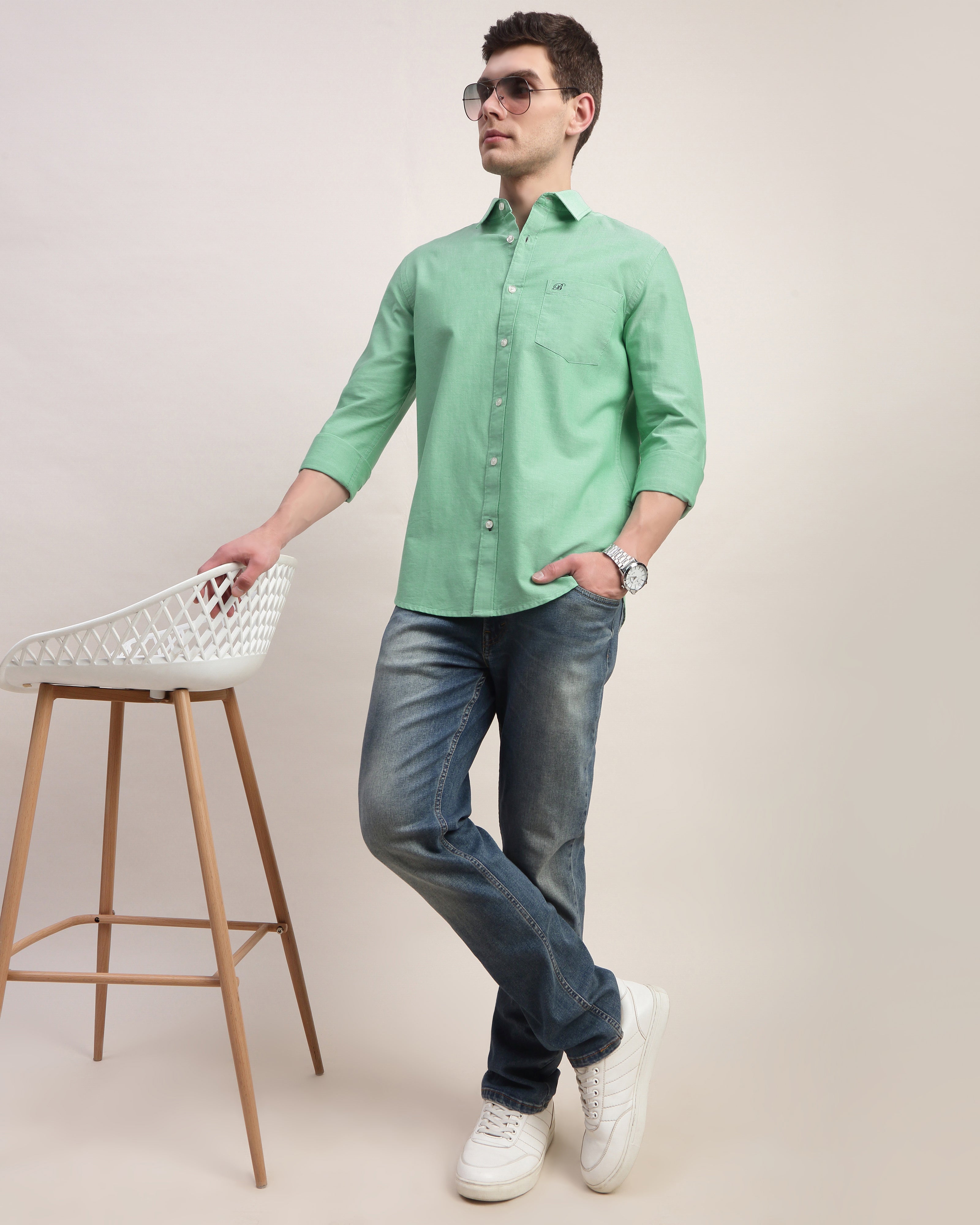 Men Green Oxford Shirt