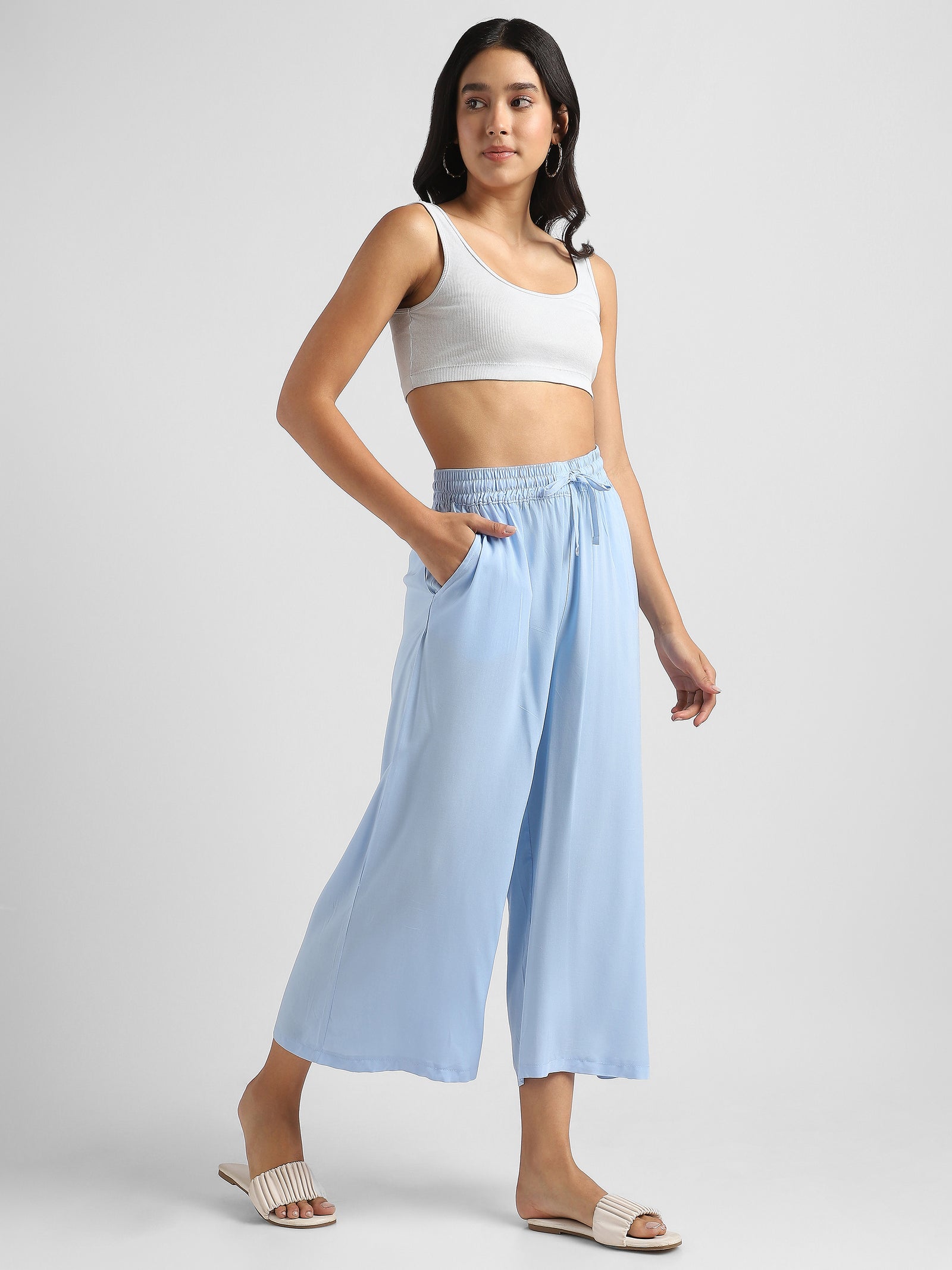 Women Blue Solid Palazzo Pants