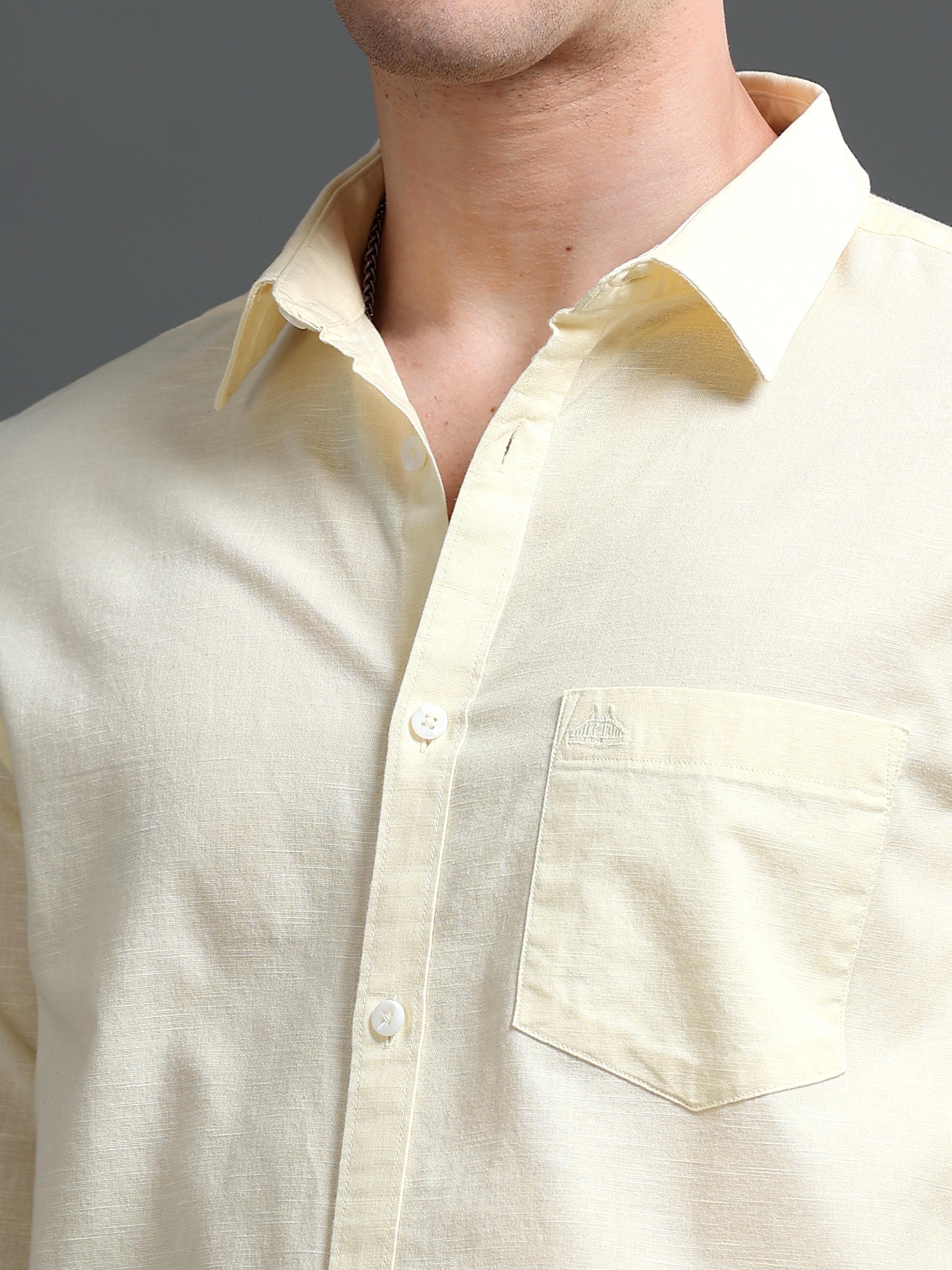 Men Yellow Slub Solid Shirt