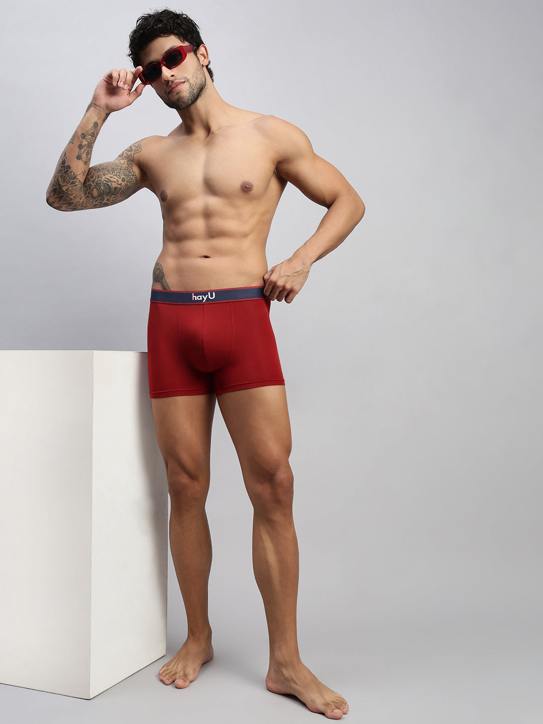 Men Red Modal Solid Trunks