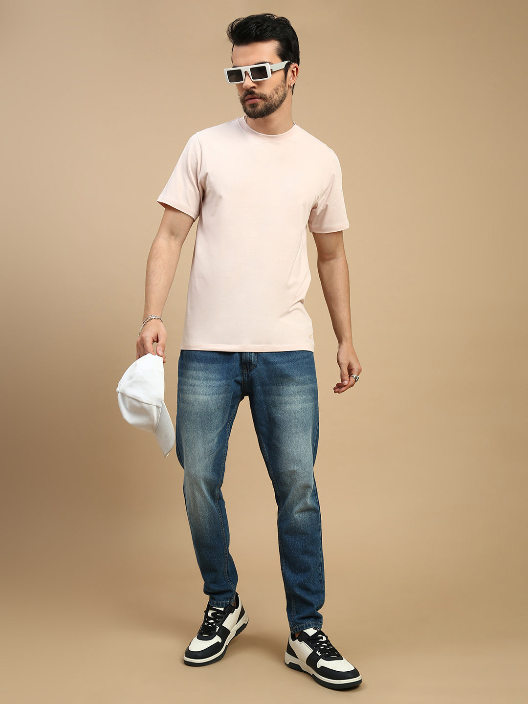Men Pink Basic Crew Neck T-Shirt